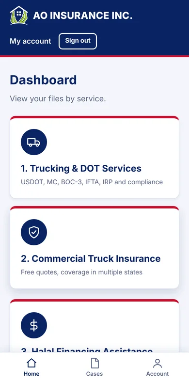 The AO Insurance client portal on a phone